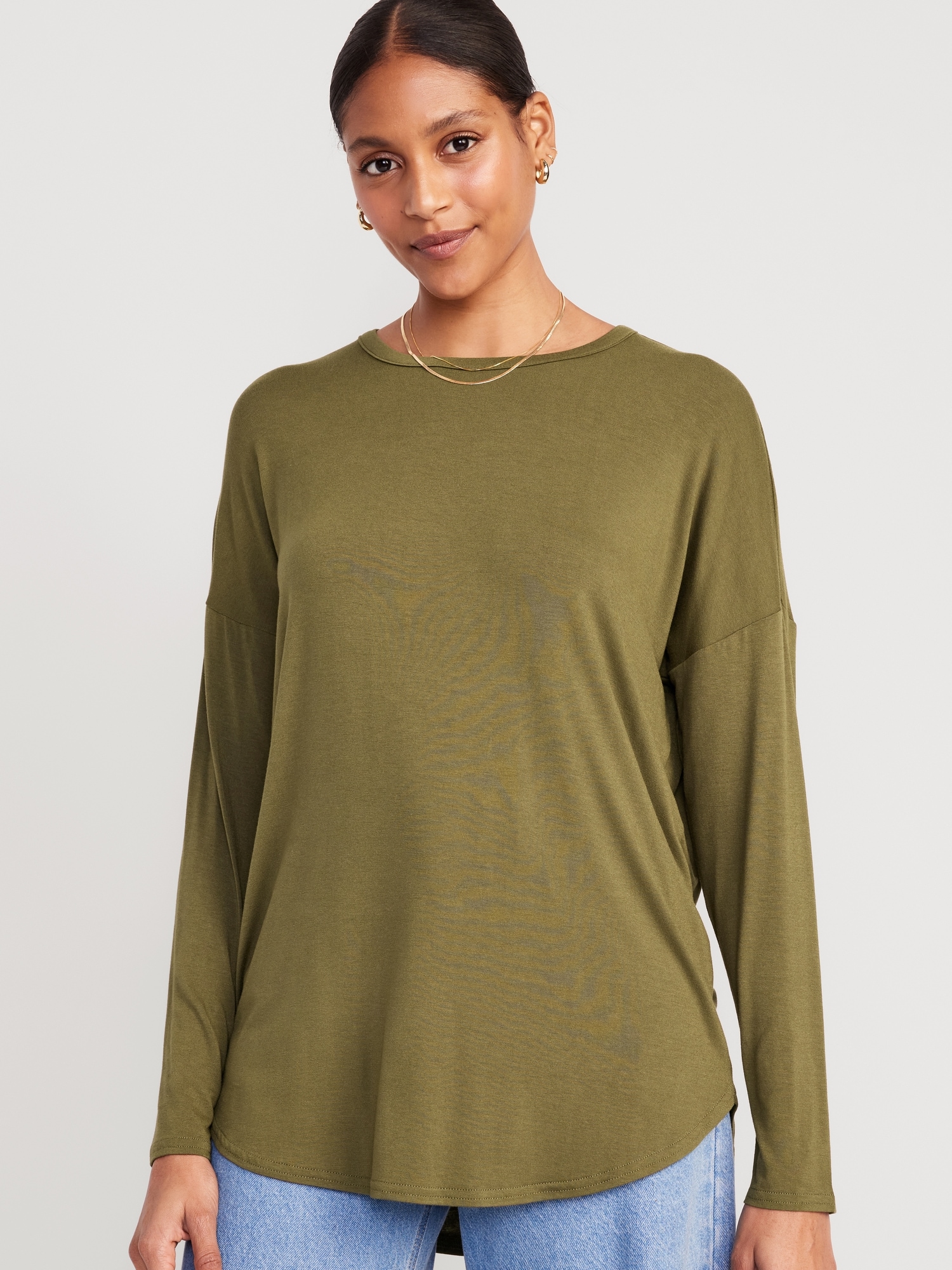 Wihion Women Oversized Long Sleeve T-Shirts Cotton Crewneck Solid Casual  Tunic Tops with Pocket Army Green at  Women's Clothing store