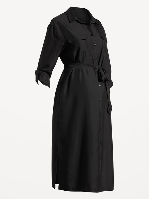 Image number 4 showing, Maternity Long-Sleeve Midi Utility Dress