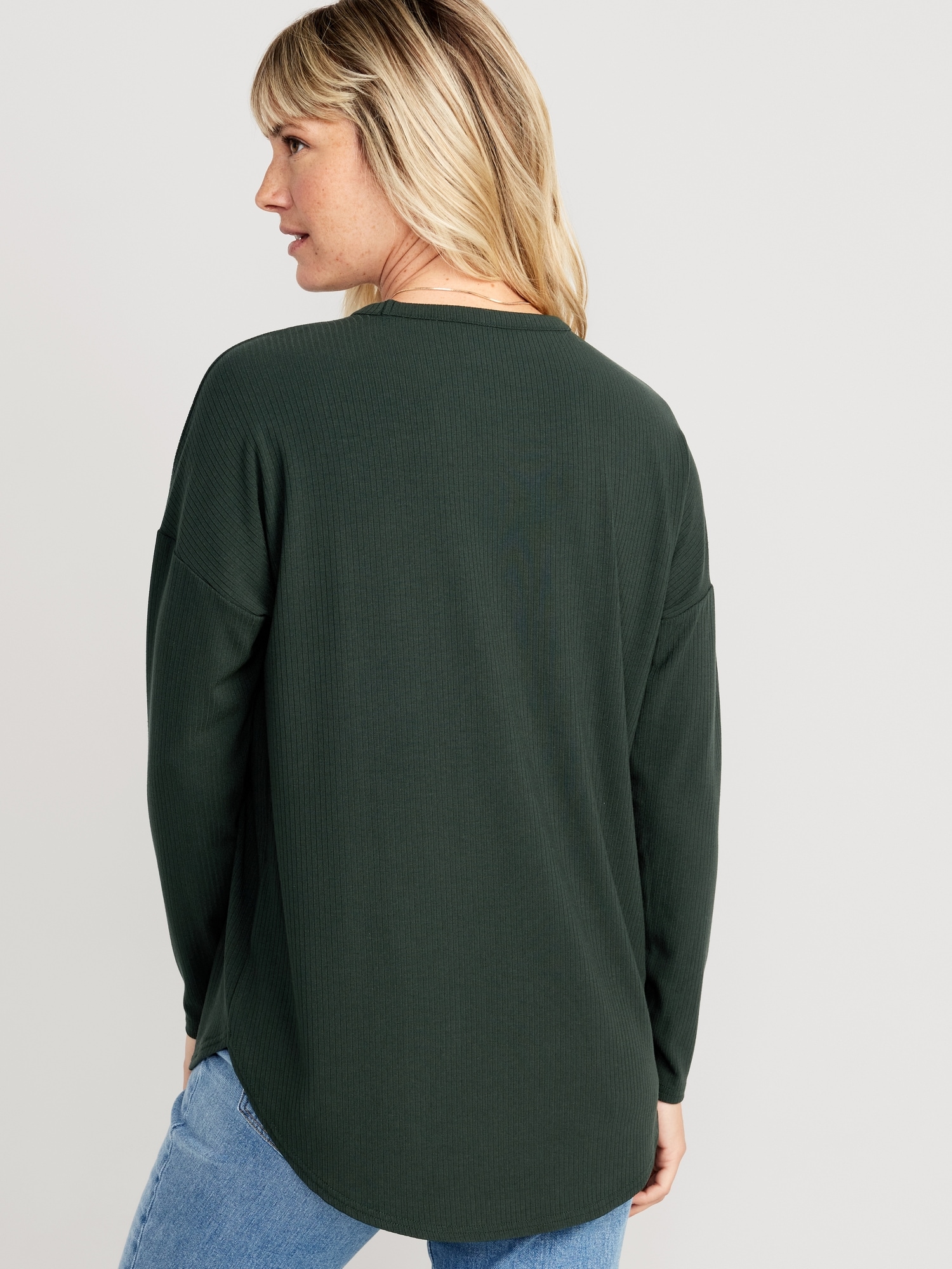 Navy for Luxe Women Rib-Knit Old Tunic T-Shirt |