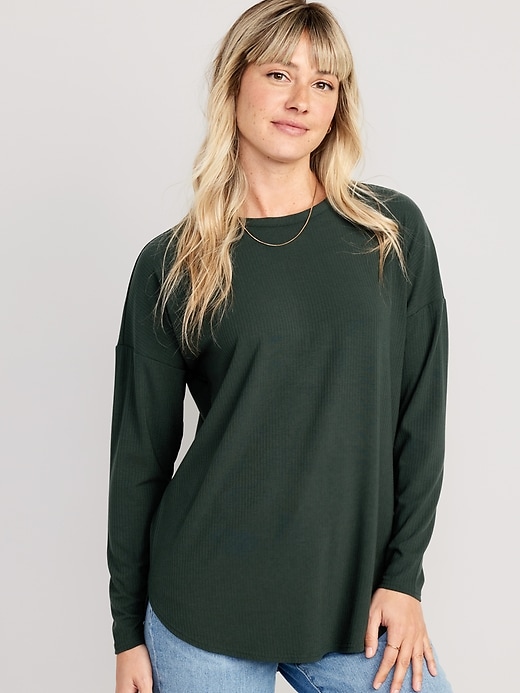 Luxe Rib-Knit Tunic Navy for T-Shirt Women | Old
