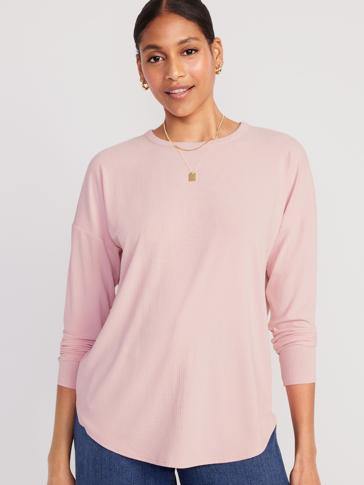 Luxe Rib-Knit Tunic T-Shirt for Women Old | Navy