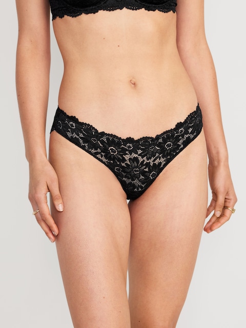 Mid-Rise Lace Bikini Underwear - Black Jack