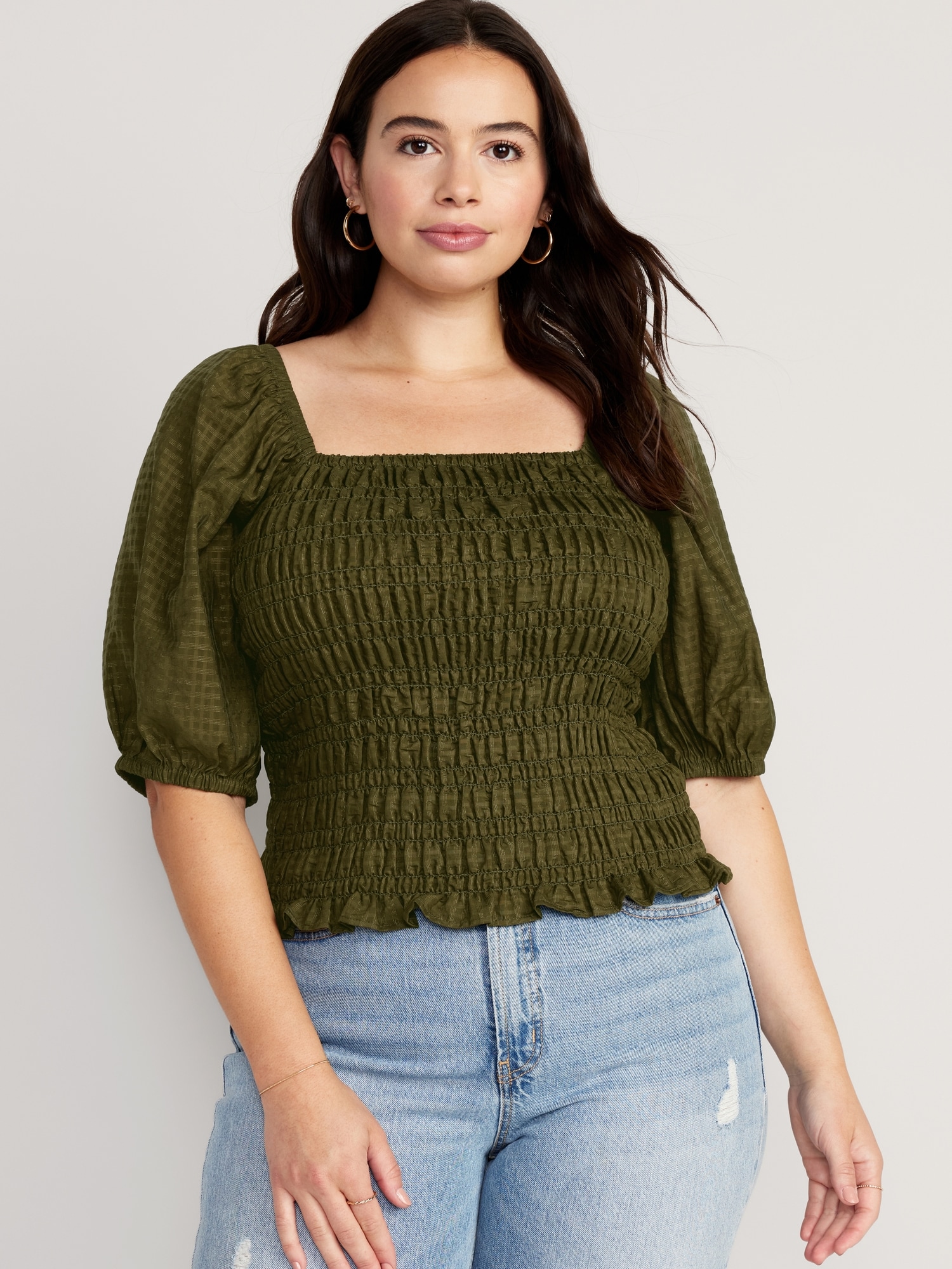 Fitted Puff-Sleeve Smocked Top | Old Navy