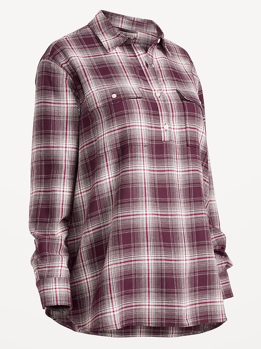 View large product image 2 of 3. Maternity Utility Flannel Boyfriend Shirt