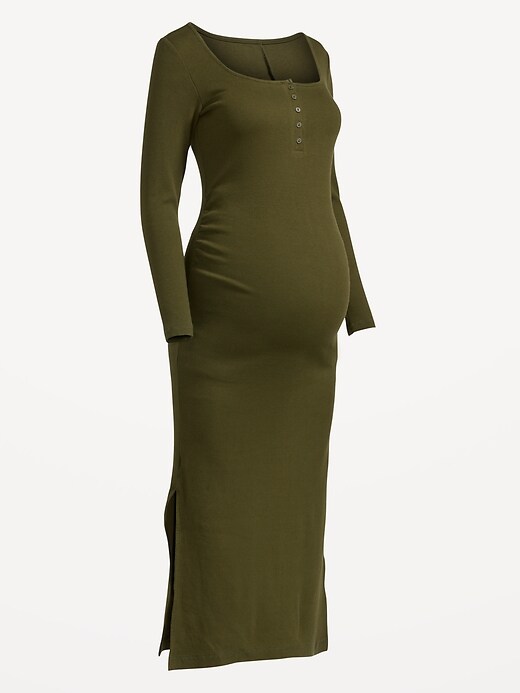 bodycon roll neck dress THE LUXE RIB LONG SLEEVE HENLEY MAXI DRESS - BLACK main image 0