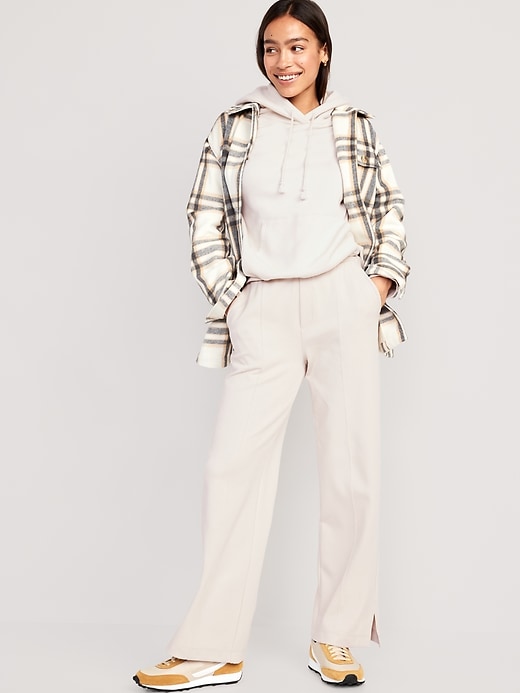 Image number 3 showing, High-Waisted Dynamic Fleece Wide-Leg Trouser Pants