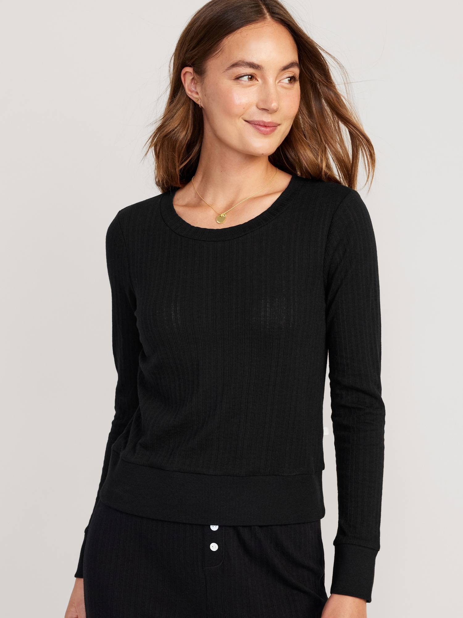 Pointelle-Knit Cropped Pajama Top for Women