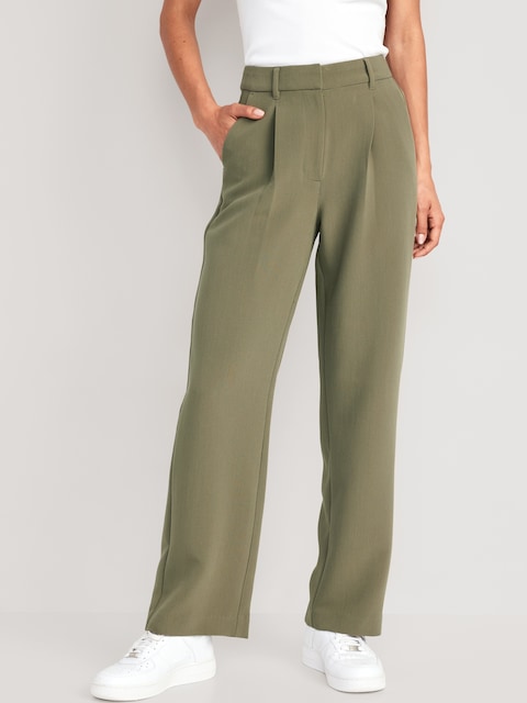 Extra High-Waisted Taylor Wide-Leg Trouser Pants - Stone Wall