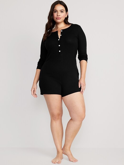 Image number 5 showing, UltraLite Rib-Knit Henley Pajama Romper -- 3.5 inch inseam