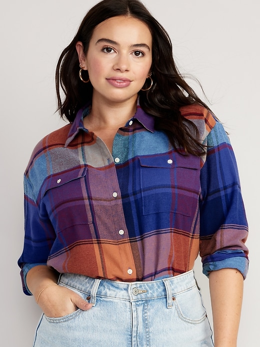 Loose Flannel Boyfriend Shirt | Old Navy