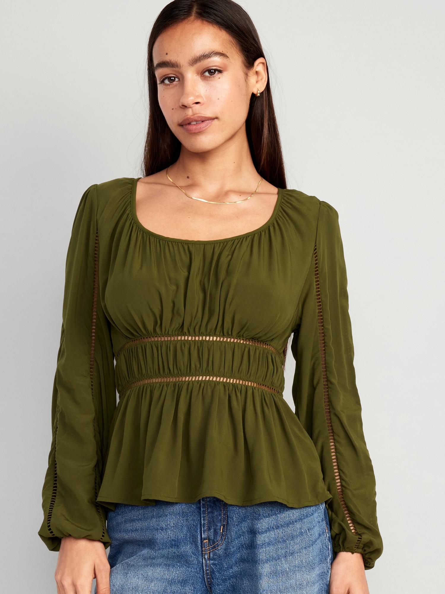 Long-Sleeve Lace-Trim Top for Women | Old Navy