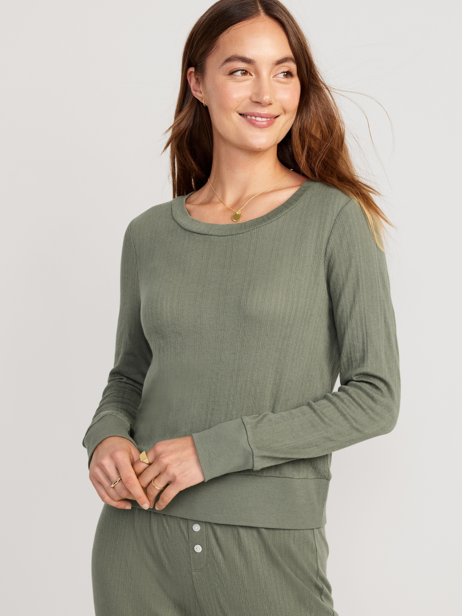 Pointelle-Knit Cropped Pajama Top for Women | Old Navy