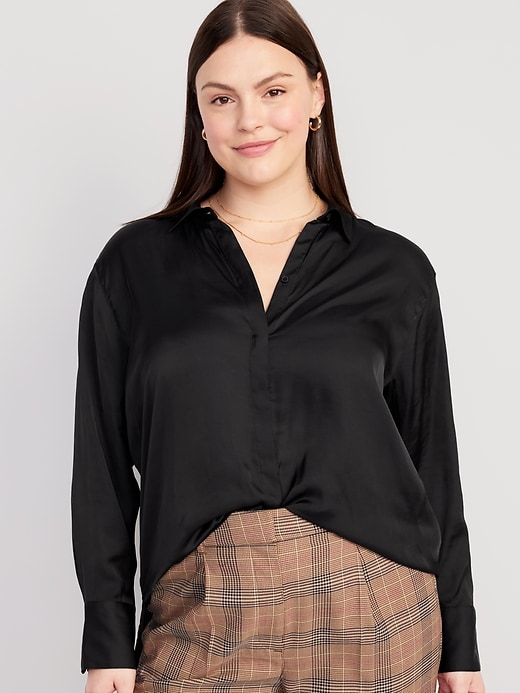 Loose Satin Button-Down Shirt | Old Navy