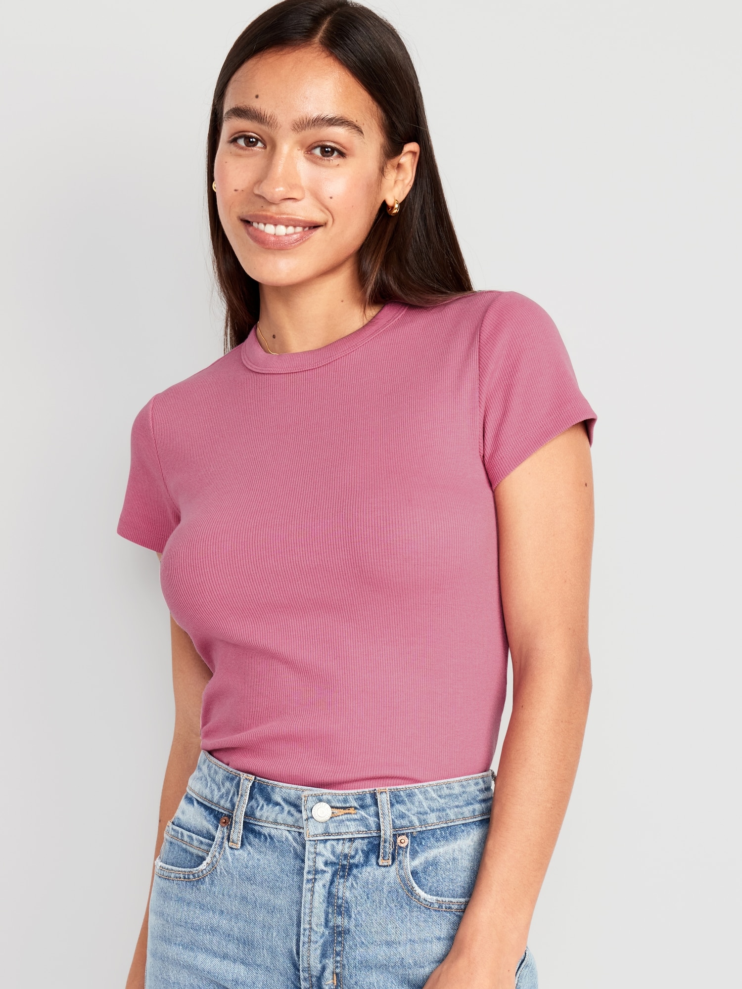 Fitted Rib-Knit Cropped T-Shirt for Women | Old Navy