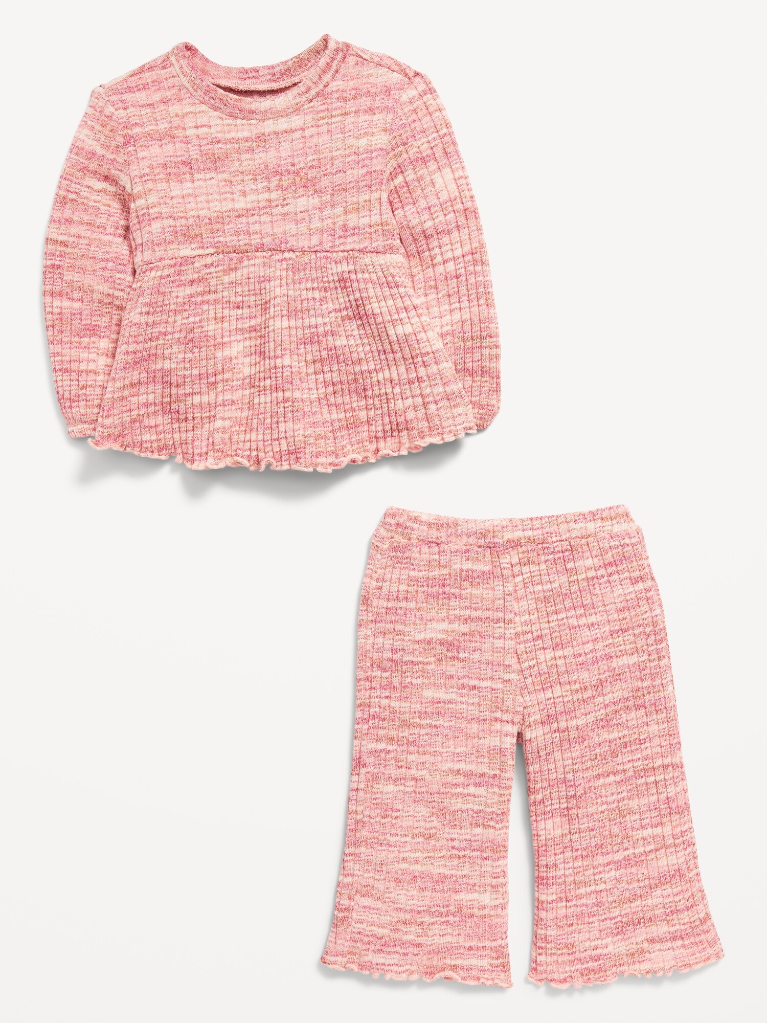 Long-Sleeve Peplum Top and Wide-Leg Pants Set for Toddler Girls