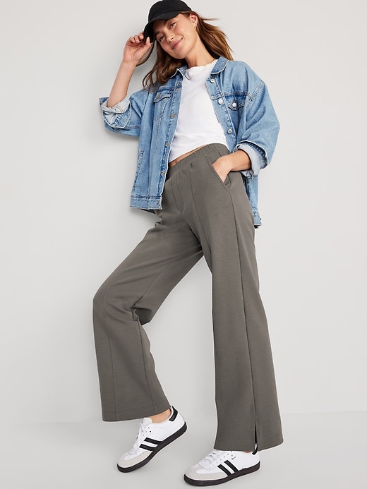 Image number 3 showing, High-Waisted Dynamic Fleece Wide-Leg Trouser Pants