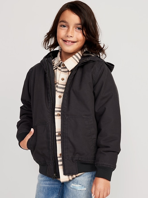View large product image 1 of 3. Flannel-Lined Hooded Zip Utility Jacket for Boys