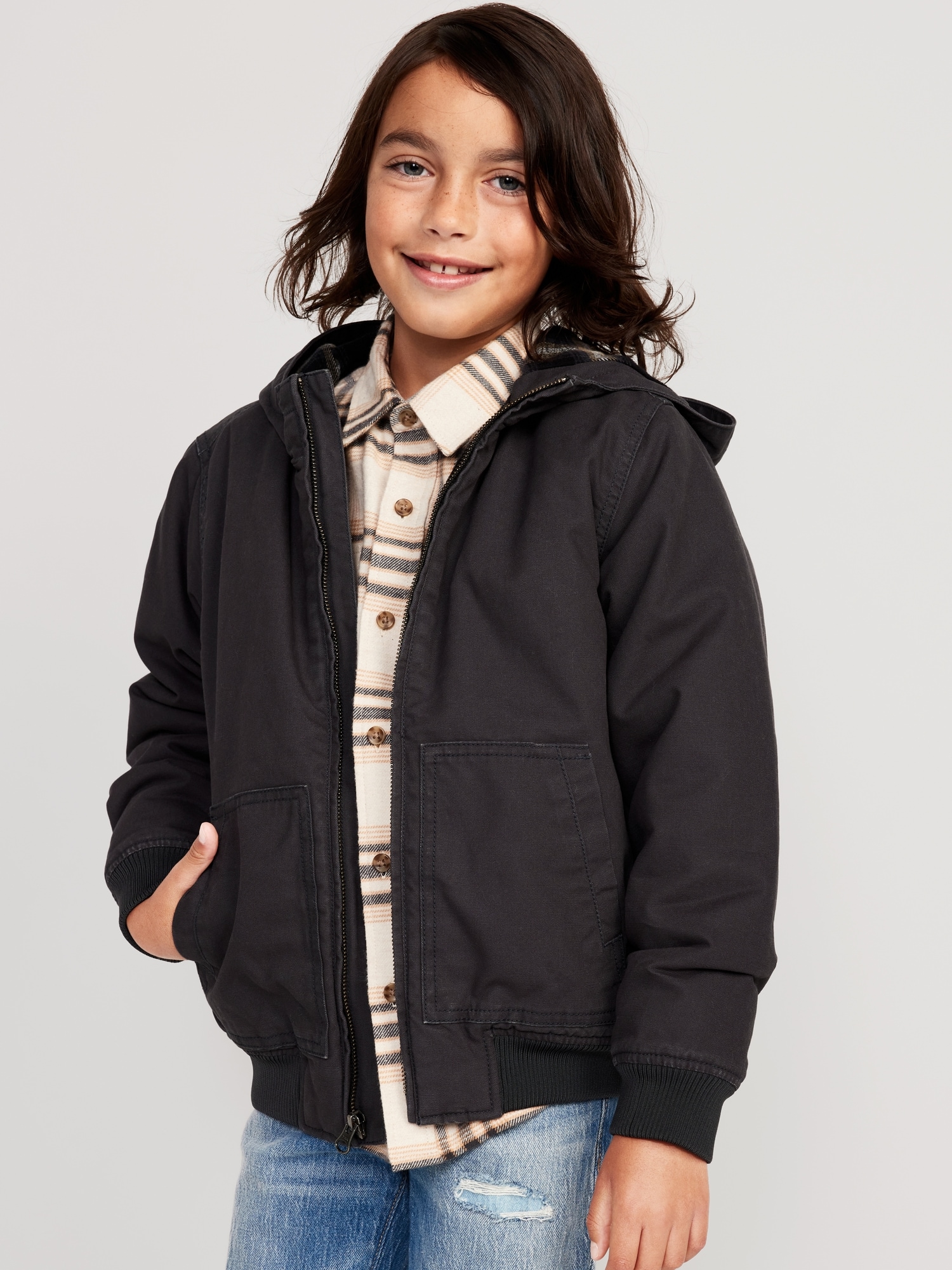 Flannel-Lined Hooded Zip Utility Jacket for Boys | Old Navy