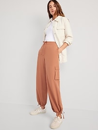 High-Waisted StretchTech Wide-Leg Cargo Pants for Women