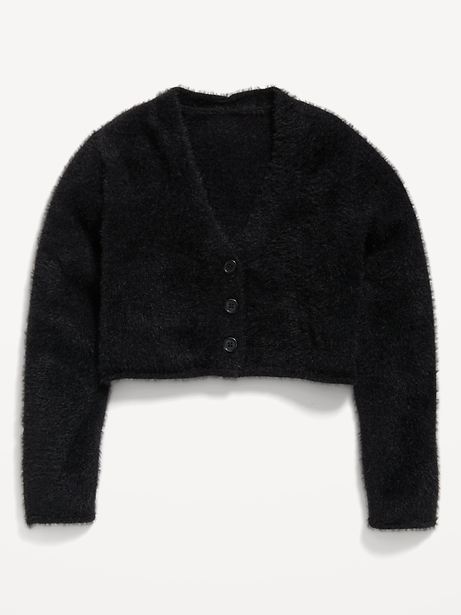 View large product image 2 of 3. Cropped V-Neck Eyelash Cardigan Sweater for Girls