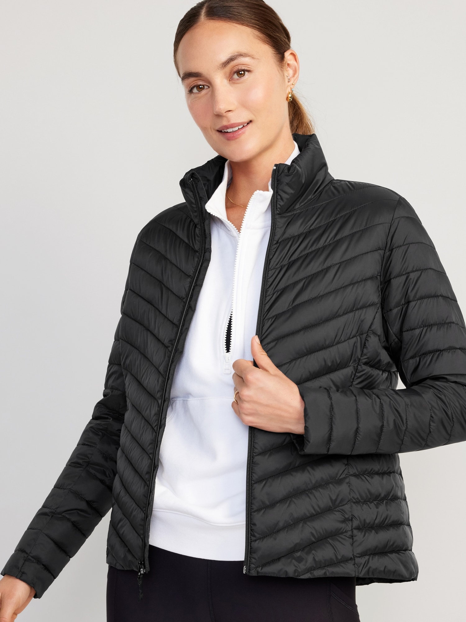 Narrow-Channel Quilted Puffer Jacket