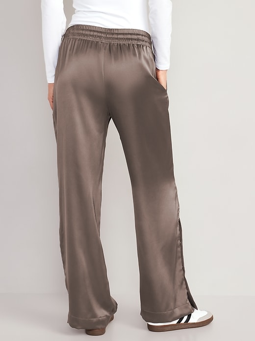Image number 2 showing, Mid-Rise Wide-Leg Satin Track Pants