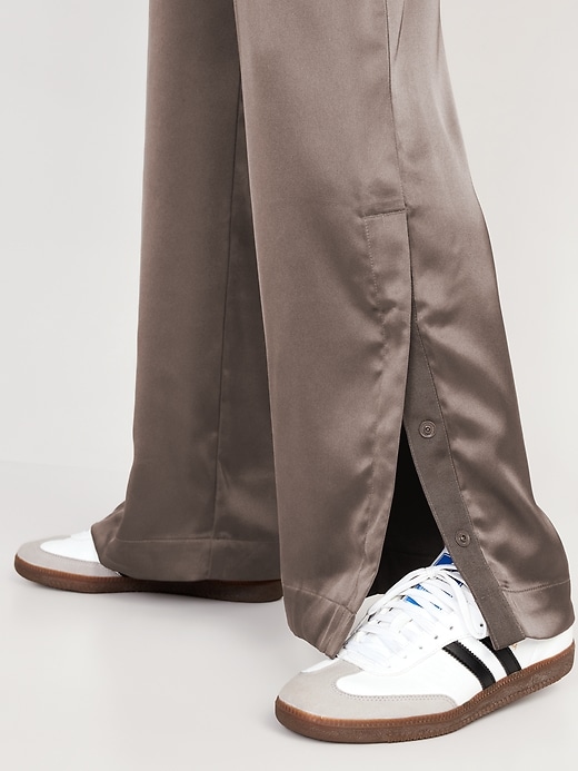 Image number 4 showing, Mid-Rise Wide-Leg Satin Track Pants