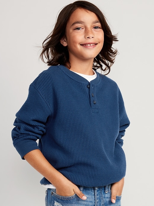 View large product image 1 of 3. Long-Sleeve Thermal-Knit Henley T-Shirt for Boys