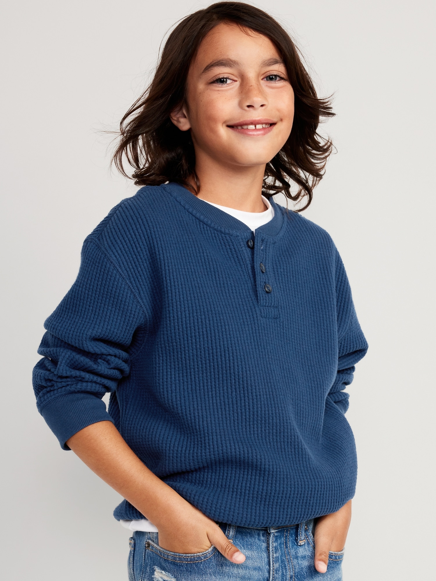 Long-Sleeve Thermal-Knit Henley T-Shirt for Boys
