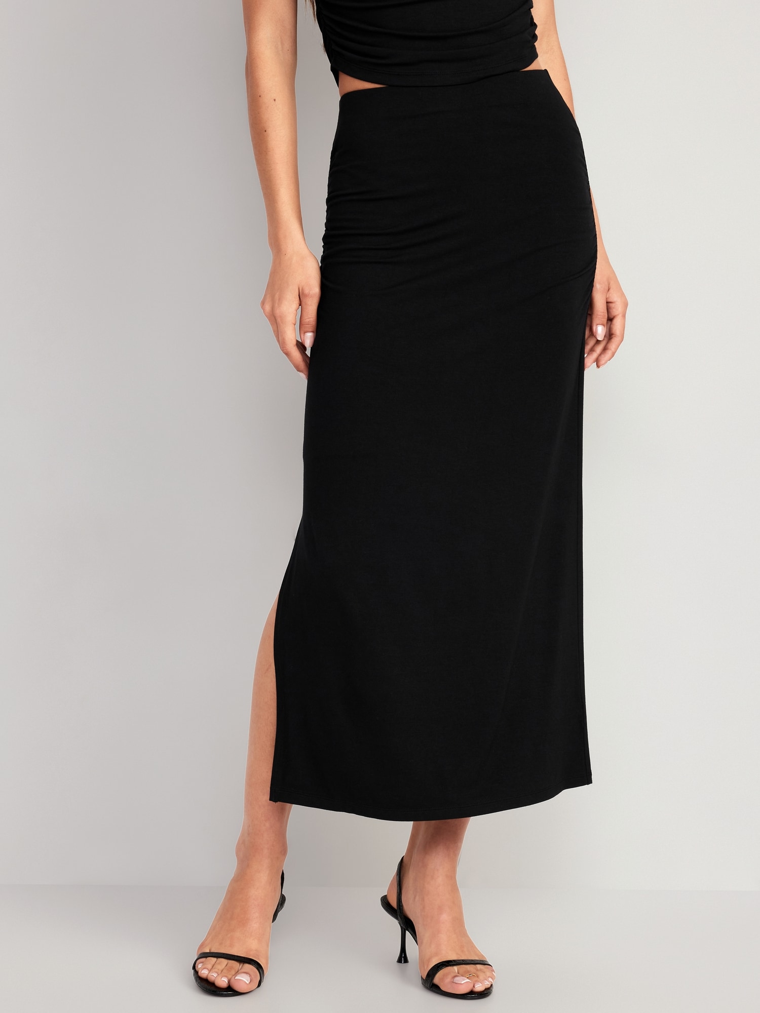 High-Waisted Ruched Maxi Skirt