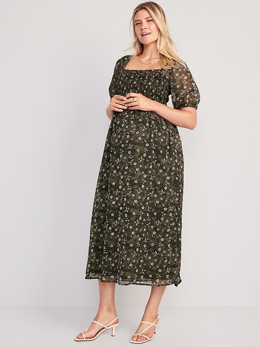 Image number 1 showing, Maternity Puff Sleeve Chiffon Maxi Dress
