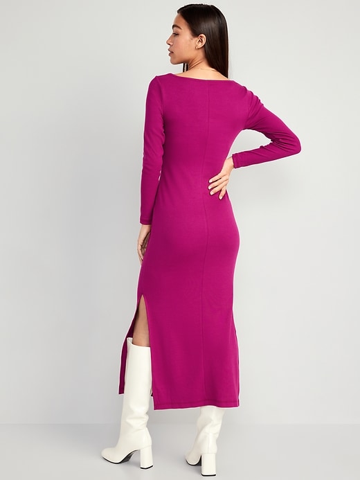 Image number 2 showing, Fitted Rib-Knit Square-Neck Midi Dress