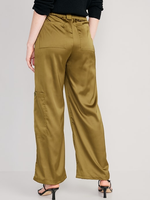 Image number 2 showing, High-Waisted Satin Cargo Jogger Pants