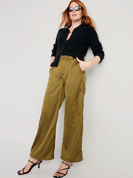 Image number 3 showing, High-Waisted Satin Cargo Jogger Pants
