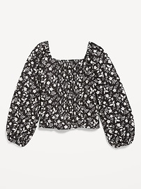 View large product image 3 of 3. Long-Sleeve Printed Jersey-Knit Smocked Top for Girls