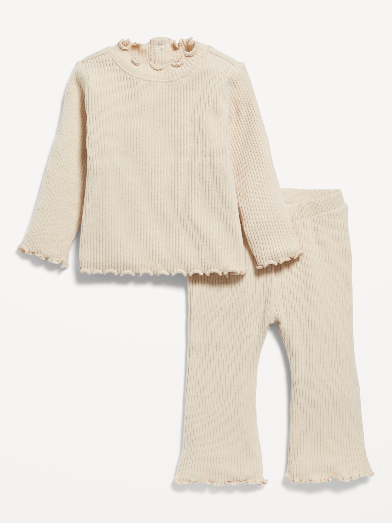 Plush Cozy-Knit Top &  Flare Pants Set for Baby