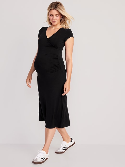 Image number 1 showing, Maternity Fit & Flare Wrap-Effect Midi Dress