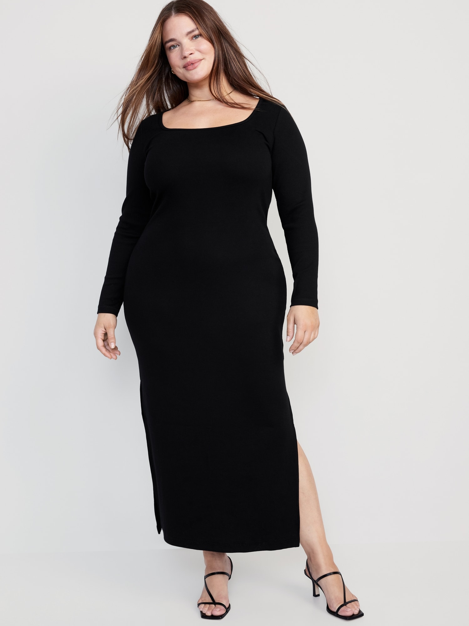 Fitted Rib-Knit Square-Neck Midi Dress for Women | Old Navy