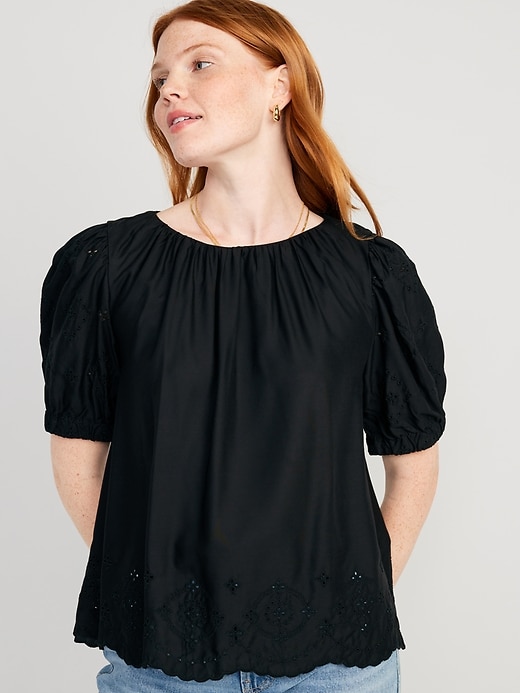 Image number 1 showing, Puff-Sleeve Shirred Top