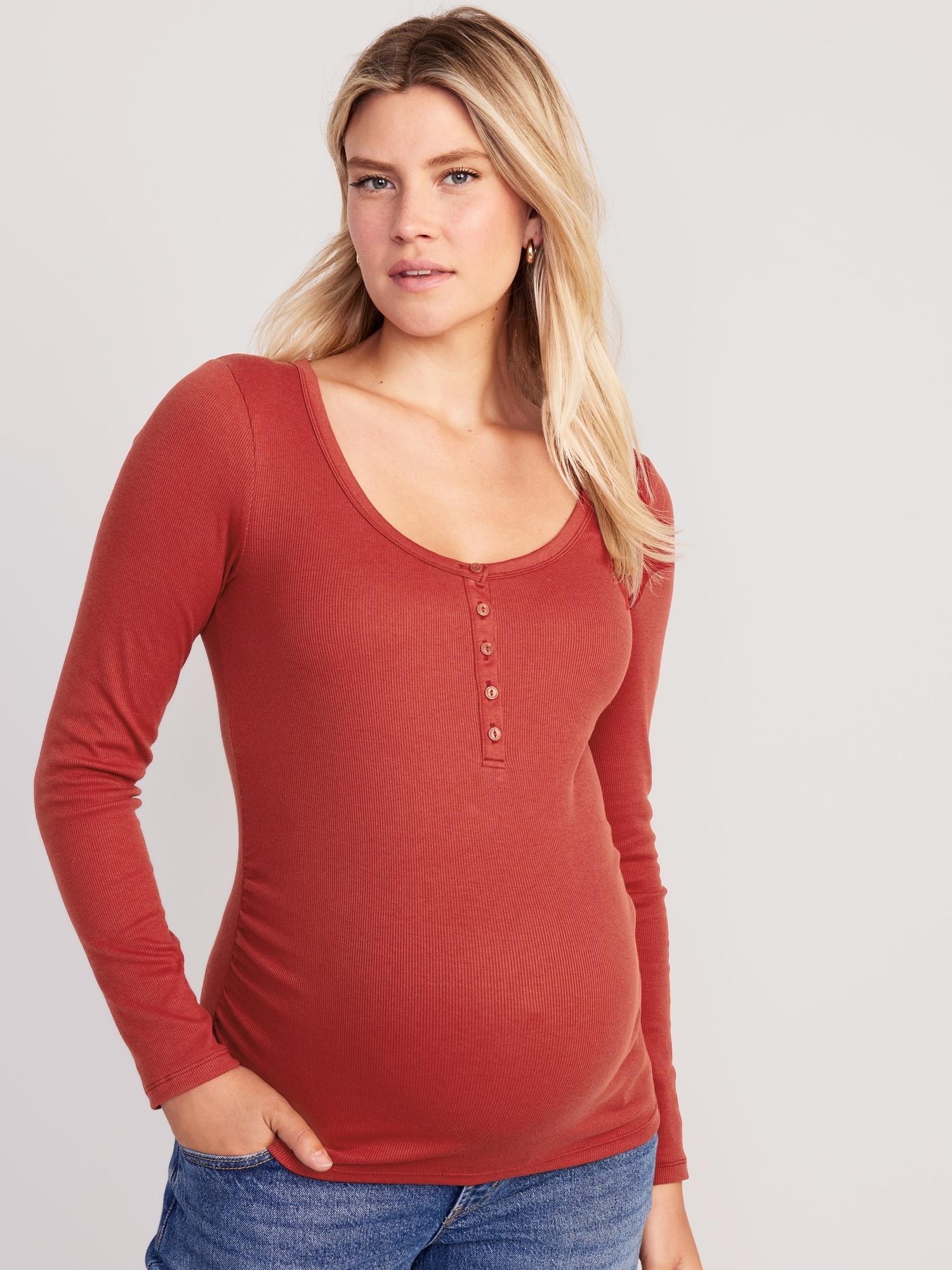 Maternity Fitted Rib Knit Henley T-Shirt