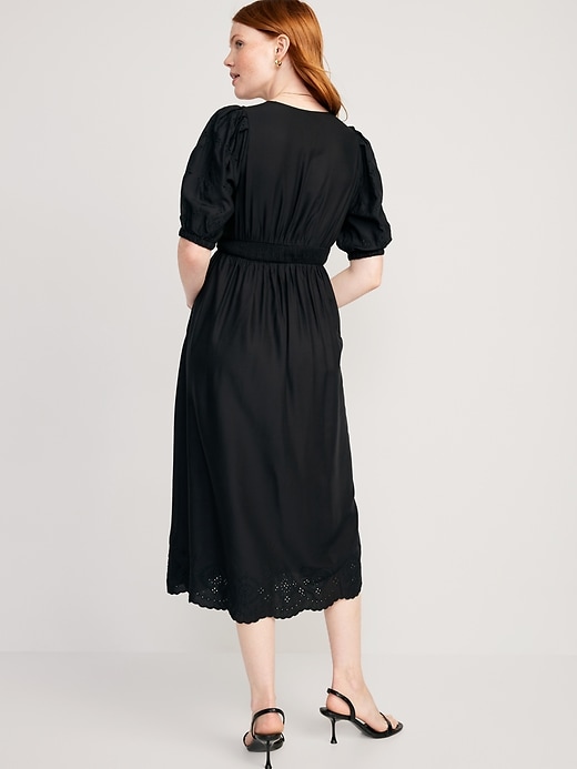 Image number 2 showing, Waist-Defined V-Neck Shirred Midi Dress