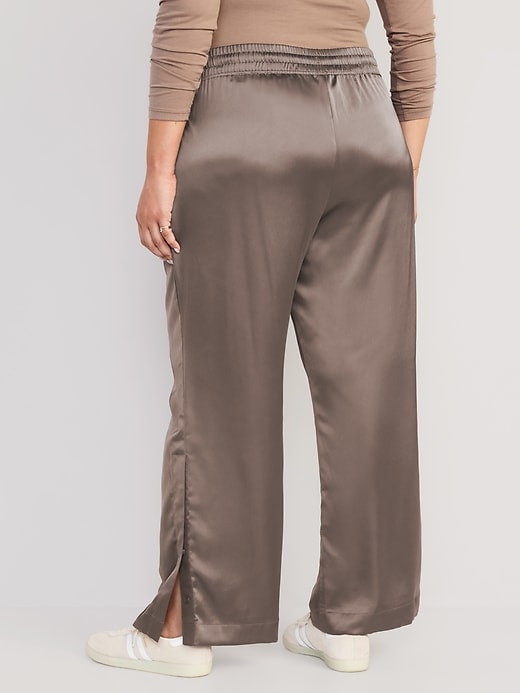 Image number 8 showing, Mid-Rise Wide-Leg Satin Track Pants