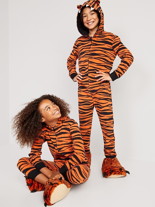 View large product image 1 of 4. Gender-Neutral Matching Tiger One-Piece Costume for Kids