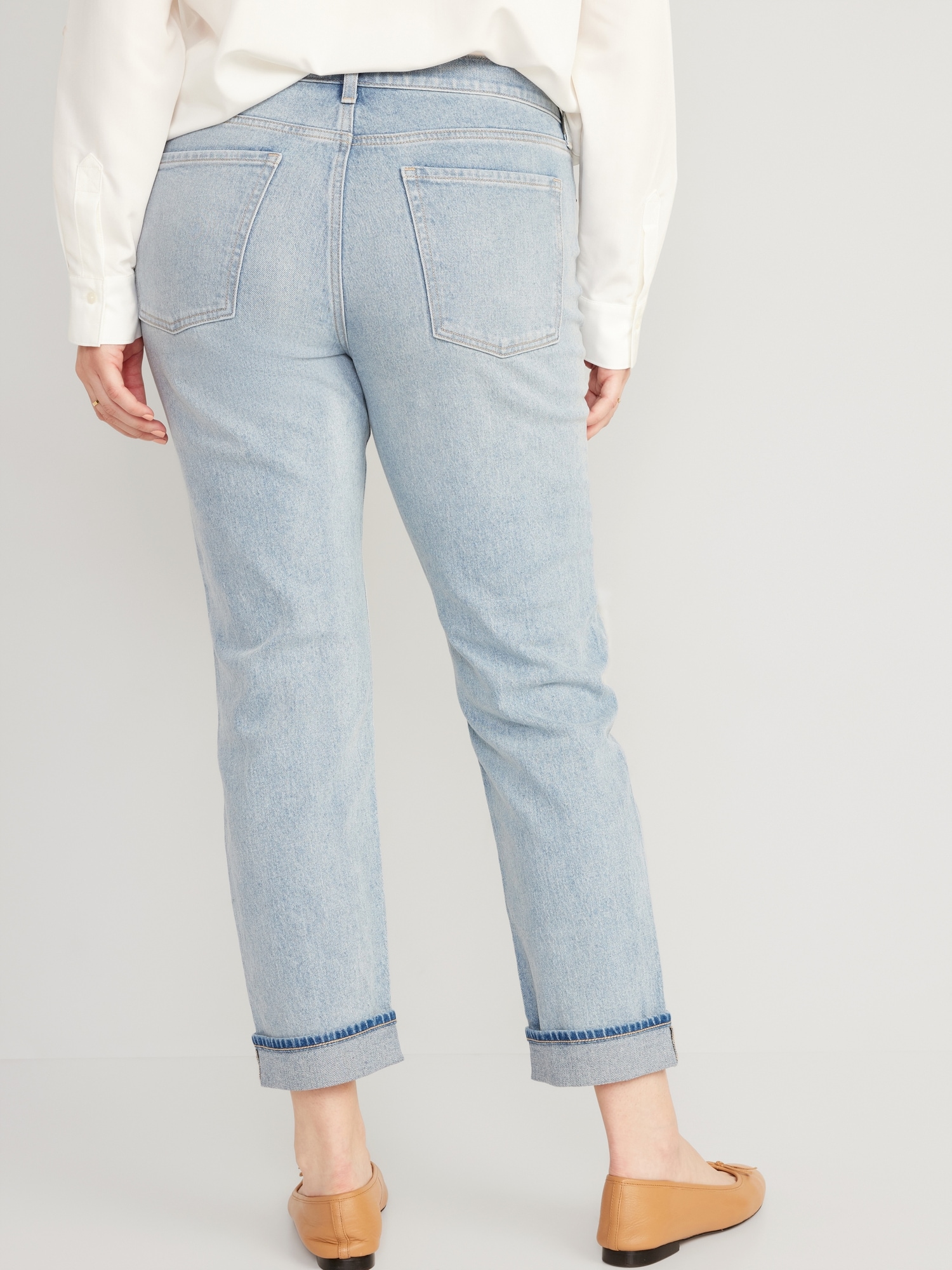Mid-Rise Boyfriend Straight Roll Cuff Jeans for Women | Old Navy