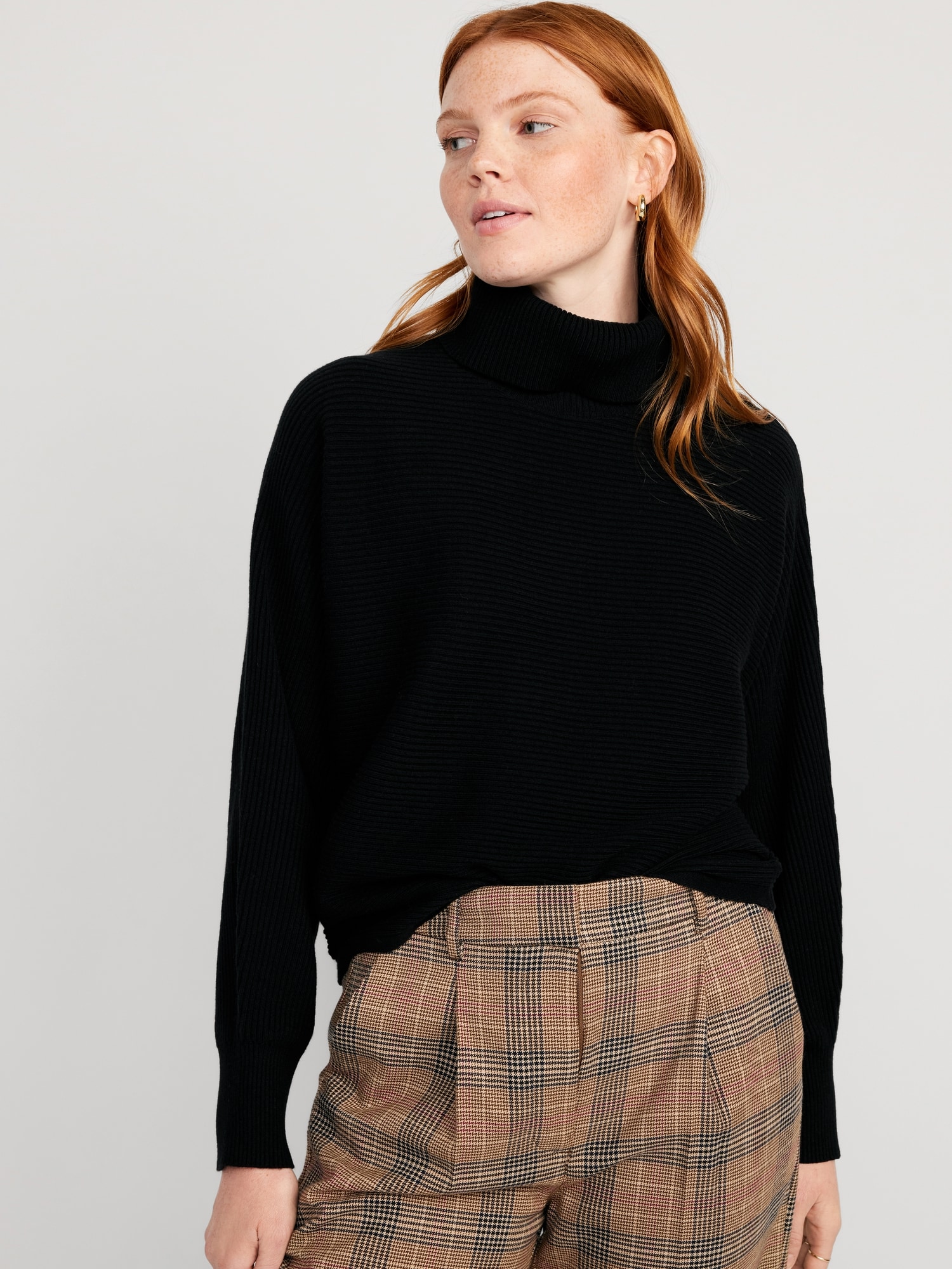 Cropped Rib-Knit Turtleneck Sweater for Women