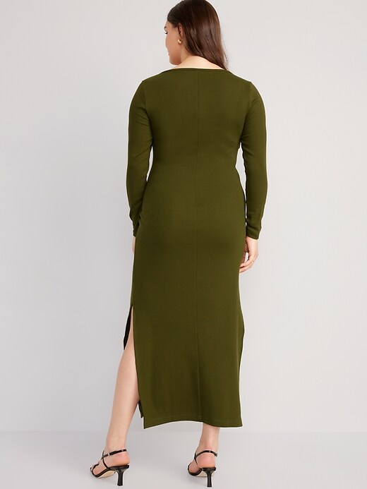 Image number 5 showing, Fitted Rib-Knit Square-Neck Midi Dress
