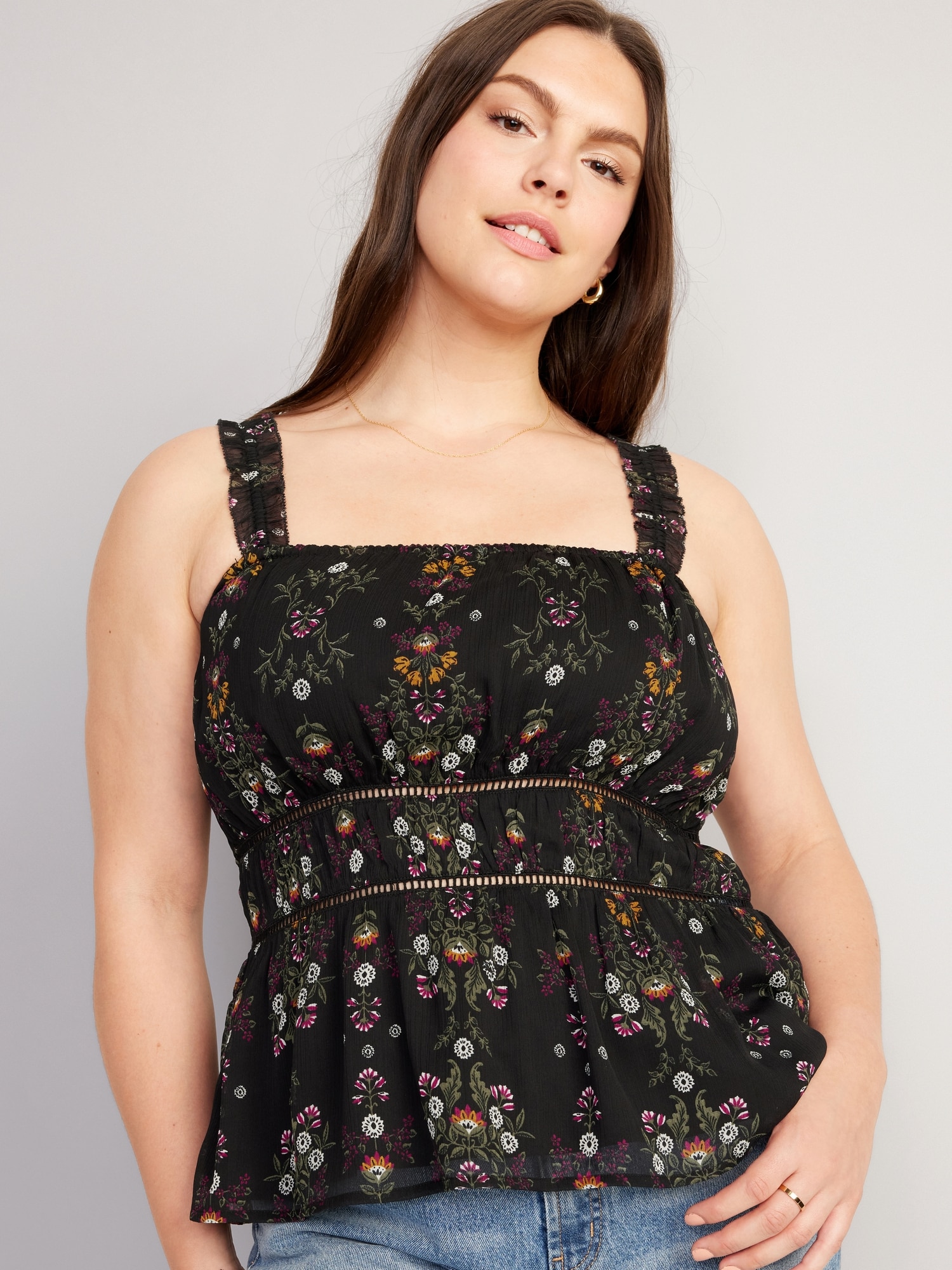 Old Navy - Textured Ruffled Wrap-Effect Cami Top for Women black