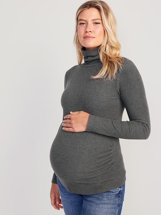 Image number 1 showing, Maternity Fitted Long Sleeve Turtleneck T-Shirt