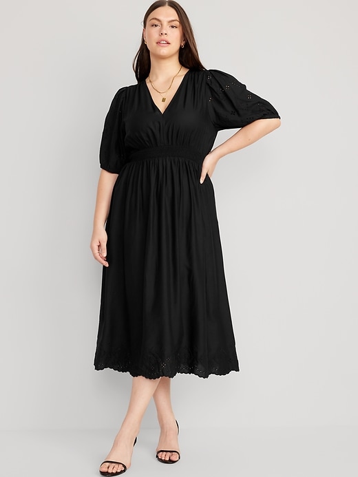 Image number 4 showing, Waist-Defined V-Neck Shirred Midi Dress
