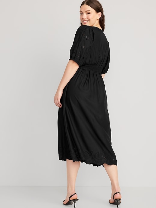 Image number 5 showing, Waist-Defined V-Neck Shirred Midi Dress